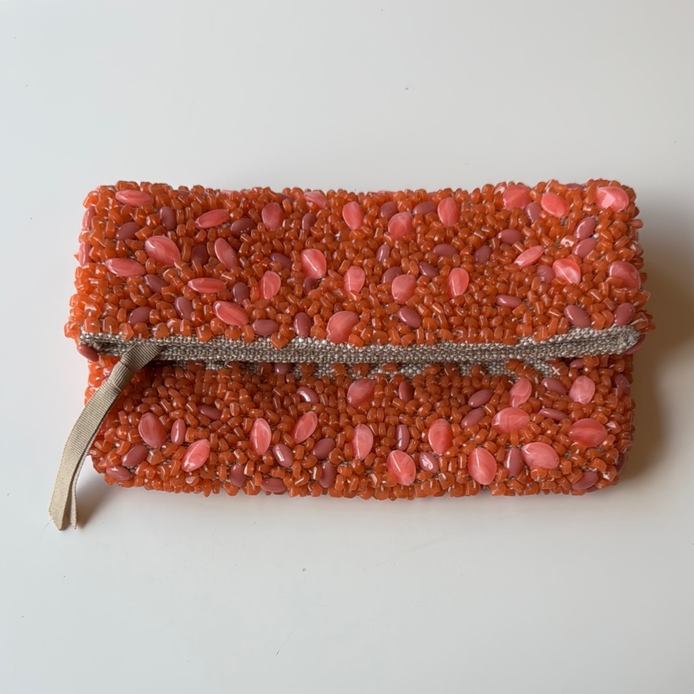 Banana Republic Beaded Clutch in Orange and Pink NWOT